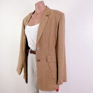 Nicholas Charlee Pinstripe Oversized Linen Blazer Career Caramel Tan size 2 NWT